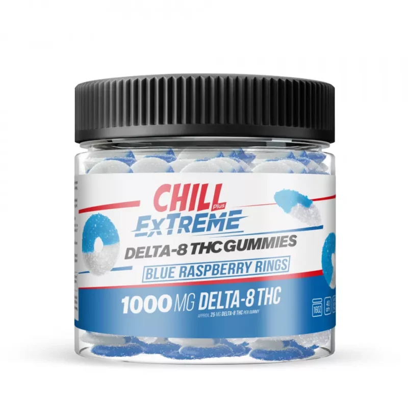 Chill Plus Extreme Delta-8 THC Gummies - Blue Raspberry Rings - 1000MG - Image 2