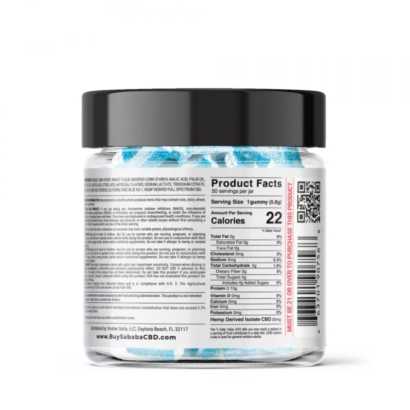 Sababa CBD Isolate Gummies - Blue Raspberry Bricks - 1250MG - Image 3