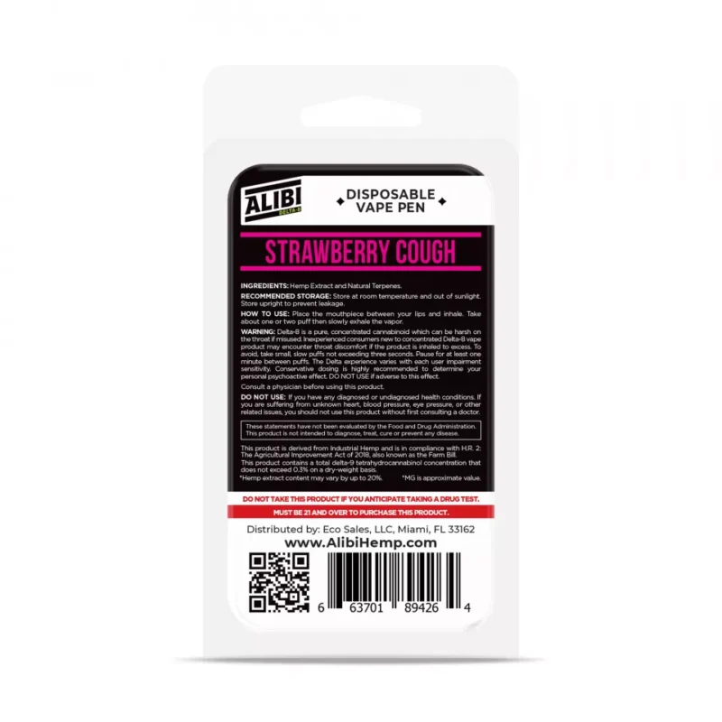 Strawberry Cough Vape Pen - Delta 8 THC - Disposable - Alibi - 920mg - Image 3